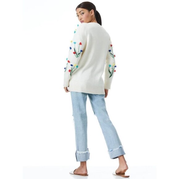 Alice + Olivia Bradford Crochet White Flowers Grandpa Cardigan Large - Picture 6 of 13